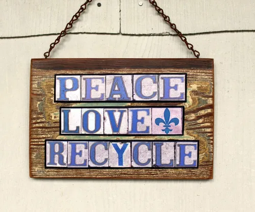 Vista 4 de Custom salvage wood Engagement/Wedding sign with a New Orleans street tile theme