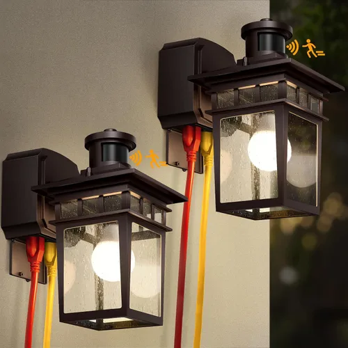 Vista 19 de Luces de Porche Exteriores con Sensor de Movimiento con Toma GFCI, 3 Modos de Luminaria Exterior del Anochecer al Amanecer, Luminaria de Iluminación