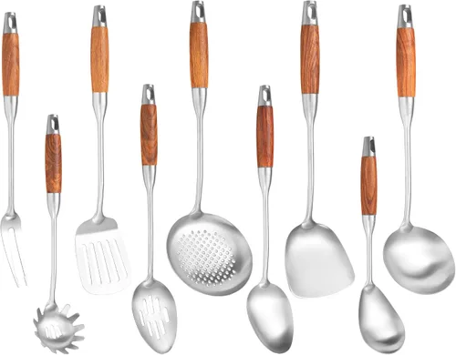 Vista 12 de Wok Utensilios para acero al carbono, espátula de wok de acero inoxidable de 17 pulgadas