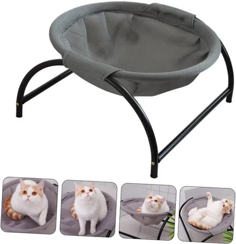 Vista 7 de Happyyami Cama elevada transpirable para mascotas para gatos y perros pequeños, hamaca de enfriamiento con marco de hierro, diseño resistente