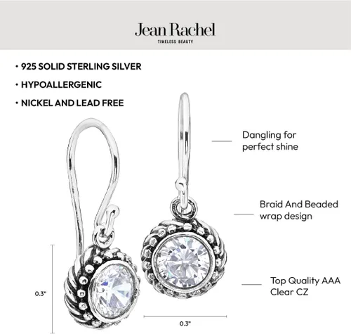 Vista 5 de JEAN RACHEL JEWELRY Aretes colgantes de plata de ley 925 para mujer, diseño vintage de cuerda con circonita cúbica, hipoalergénicos, sin plomo ni