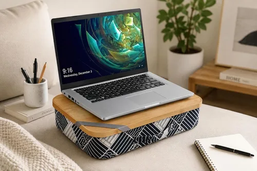 Vista 7 de MAYJOY Escritorio de bambú portátil con almacenamiento, escritorio de regazo con funda extraíble para regazo, soporte de laptop para regazo