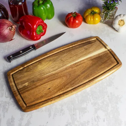 Vista 5 de TB Home Tabla de cortar de madera de acacia con ranura para jugo, tabla de cortar de madera para cocina, 14 x 7 x 5/8 pulgadas