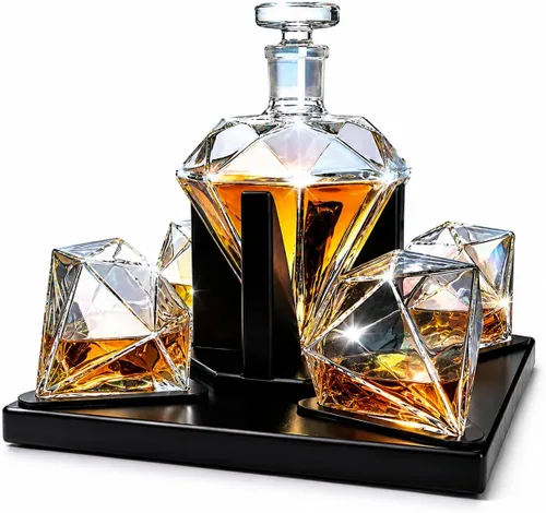 Vista 12 de The Wine Savant - Decantador de whisky en forma de diamante, con 2 copas en forma de diamante, para licor, escocés, ron, bourbon, vodka, tequila
