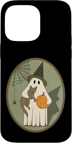 Vista 21 de iPhone 16 Vintage Ghost with Cat Halloween Graphic Case