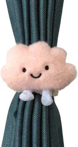 Vista 2 de Paquete de 2 alzapaños de cortina a presión con hebilla de nube, cuerda decorativa, tratamiento de ventana de nube, para niños, bebés, niñas, Rosa