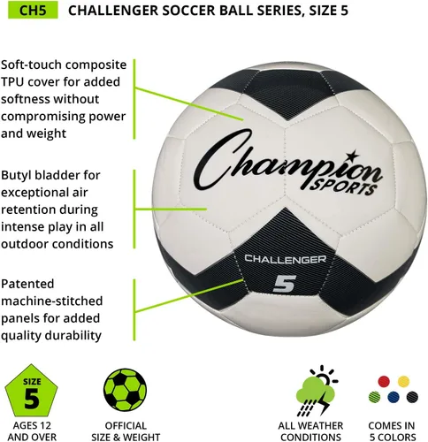 Vista 3 de Champion Sports Challenger - Balón de fútbol, talla 5, rojoblanco