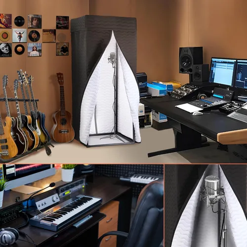 Vista 8 de Cabina vocal portátil para estudio en casa, cabina de grabación sin eco para voz en off, podcast y canto, aislamiento de reverberación de 360°