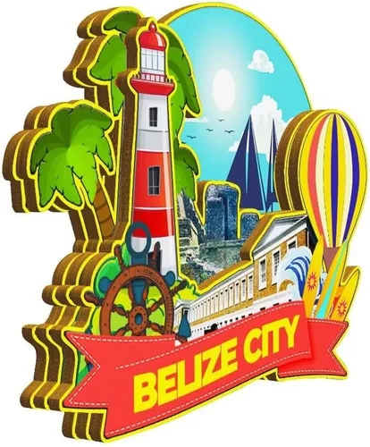 Vista 2 de Imán de madera para nevera de la ciudad de Belice Belice, monumentos 3D, recuerdos coleccionables, decoración hecha a mano -2228