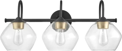 Vista 13 de Globe Electric 51854 Kingston - Lámpara de tocador de 3 luces, madera sintética oscura, detalles de metal galvanizado, pantalla de vidrio sembrado