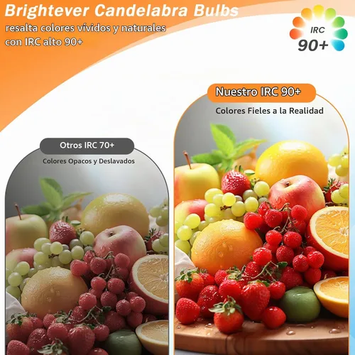 Vista 6 de Brightever Bombillas LED E12 regulables, bombillas equivalentes a 60 W, bombillas LED de araña de 6 W, blanco cálido de 2700 K, bombillas LED