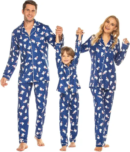 Vista 2 de Ekouaer - Conjunto de pijama de manga larga y botones, motivos navideños a juego para la familia, tallas de la S a la XXL