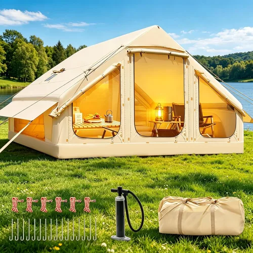 Vista 11 de Inflatable Tents for Camping, Blow Up Tent with Hand Pump, Easy Setup Inflatable Hot Tent with Stove Jack, Waterproof Oxford Air Glamping Tents for