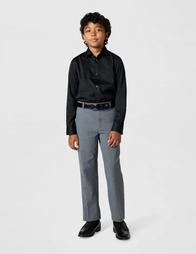 Vista 5 de Calvin Klein Boys' Long Sleeve Sateen Dress Shirt, Button-Down Style with Buttoned Cuffs & Shirttail Hem Negro