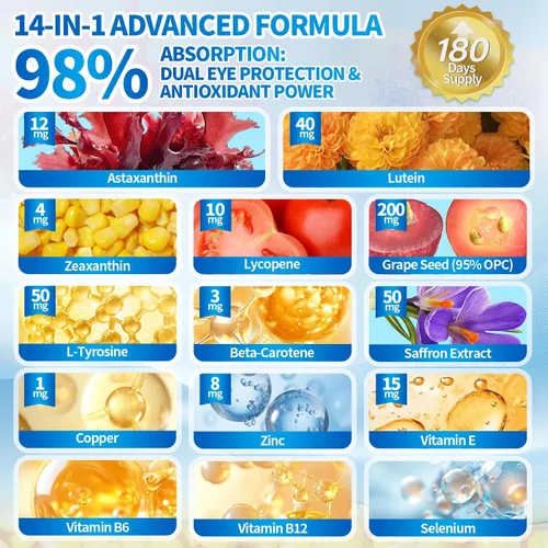 Vista 3 de VivoNu Suplemento de astaxantina + luteína – 12 mg de astaxantina de microalgas y 40 mg de luteína con zeaxantina – Fórmula antioxidante celular