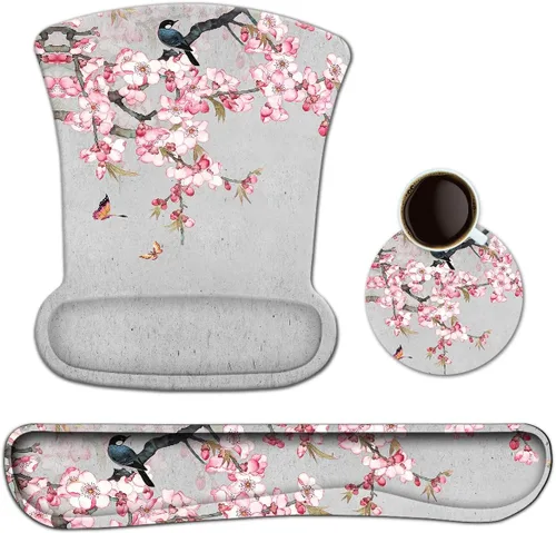 Vista 12 de Juego de alfombrillas ergonómicas de espuma viscoelástica para teclado y mouse con soporte para reposamuñecas, cojín antideslizante para la muñeca