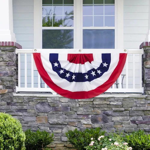 Vista 5 de Motiloo Bandera de abanico plisada de Estados Unidos, 2 x 4 pies, bandera patriótica de Estados Unidos con medio abanico para decoración del 4