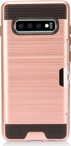Vista 3 de Compatible con Samsung Galaxy S10+, S10 Plus (6.4") SM-G975 - Funda híbrida cepillada con ranura para tarjeta de crédito - CS2 oro rosa