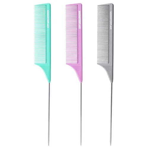 Vista 12 de 4 peines de cola de rata, peines de cola de rata, peine de dientes finos con púa de metal para cabello rizado, peines desenredantes para mujeres