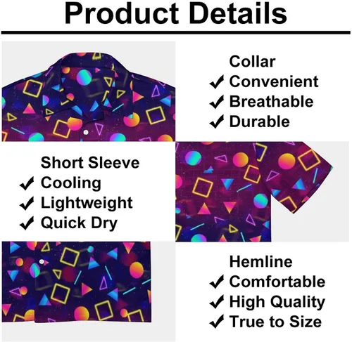 Vista 6 de Lxopogk Camisa hawaiana para hombre, camisas de neón con estampado casual de manga corta con botones, camisas de verano y playa tropical Aloha