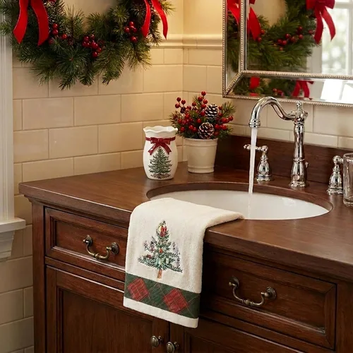 Vista 4 de Spode - Paquete de 2 toallas navideñas para dedos, suaves y absorbentes