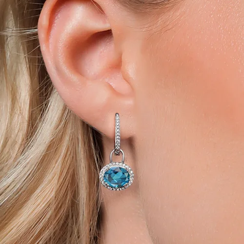 Vista 3 de Gem Stone King Aretes colgantes ovalados de plata de ley 925 de 0.354 x 0.276 in con piedra natal Aretes colgantes ovalados para mujer