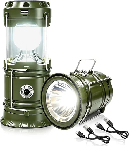 Vista 13 de DIBMS Linterna solar para camping, linterna LED plegable luces de emergencia (moderno, verde militar) LED Solar USB Rechargeable Lamp Tent Hanging