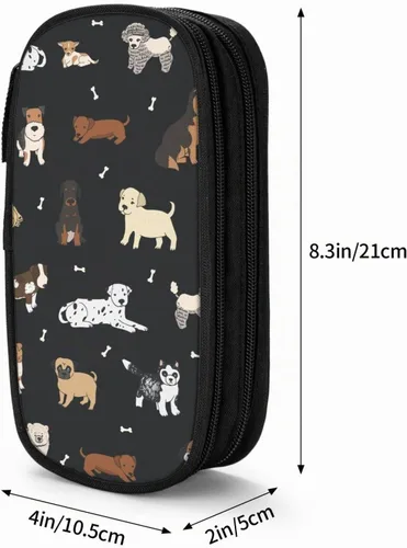 Vista 3 de Perinsto Estuche para lápices de perros lindos animales, gran capacidad, con múltiples compartimentos, caja de papelería, soporte para lápices