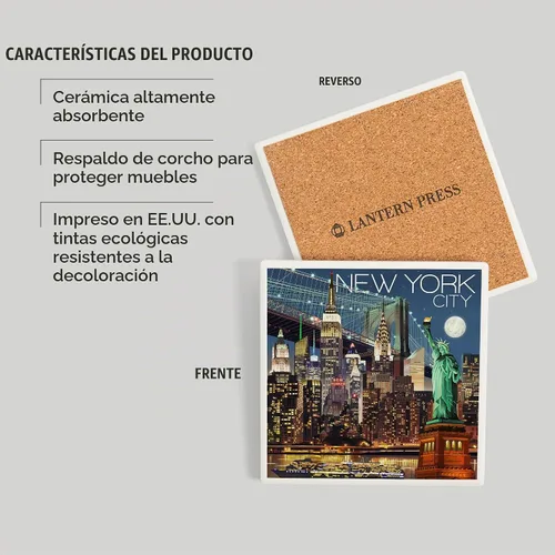 Vista 3 de Lantern Press Posavasos de cerámica para bebidas de Nueva York Skyline at