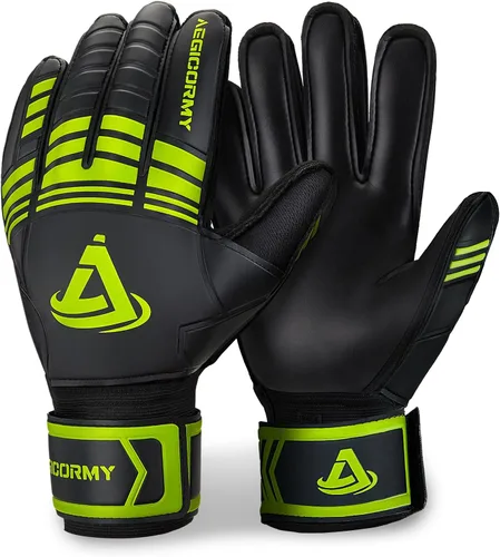 Vista 8 de Guantes de portero con protección para los dedos, guantes de fútbol transpirables con agarre adicional, unisex, para jóvenes y adultos, negro/verde