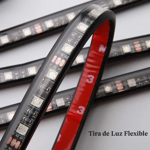 Vista 4 de Tira de luz LED para automóvil, 4 piezas DC 12 V, multicolor, luz de música para interior del automóvil, kit de iluminación LED debajo