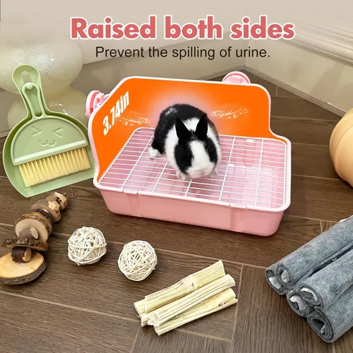 Vista 3 de RUBYHOME Caja de arena para conejos Caja de arena para conejitos Entrenador de orinal para conejillo de indias Entrenador de orinal de esquina Ropa