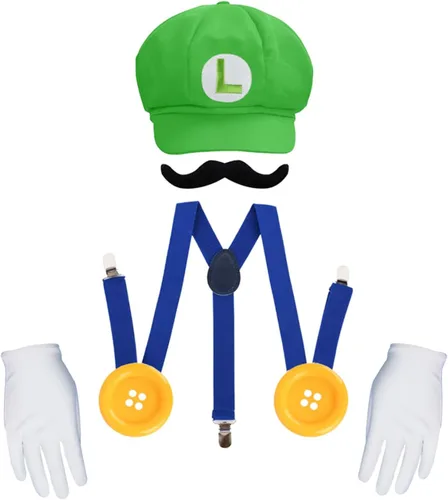 Vista 7 de Vegove Super Bros Mary & Luigi Tutu & Hat Costumes for Girls, Kids Funny Halloween Cosplay Outfits Accessories