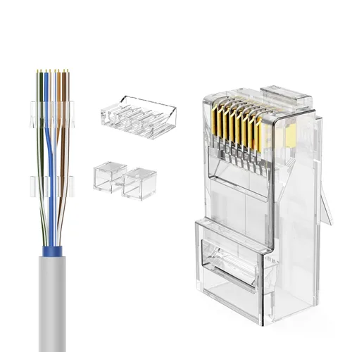 Vista 2 de CableCreation Conectores RJ45, enchufe modular Cat 6A RJ45 (juego de tres piezas), conector de red UTP para cable sólido y cable estándar