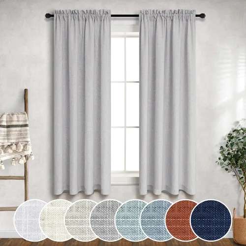 Vista 110 de Mrs.Naturall - Cortinas transparentes con bolsillo para barra de 36x63 pulgadas de lino mezclado negro