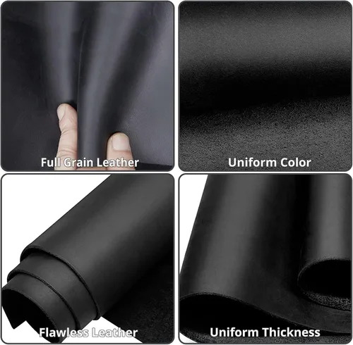 Vista 4 de Muse Craft Impecable 11.5''X12'' 5-6oz Cuero para herramientas negro terminado de cuero de vaca de grano completo Importado Grado A 1.8-2.1mm Cuero