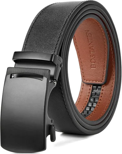 Vista 20 de BOSTANTEN Cinturón de cuero con trinquete para hombre, para atuendos formales e informales con hebilla ajustable, se ajusta a la medida. 001- Negro