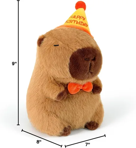 Vista 8 de Ditucu Lindo Peluche de Capibara con Sombrero de Cumpleaños Feliz y Lazo, Animal de Peluche Suave, Juguetes de Peluche para Niños, Decoración