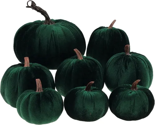 Vista 14 de Gresorth 8 calabazas artificiales de terciopelo champán hechas a mano de varios tamaños, decoración de Halloween para el hogar, cocina, granja