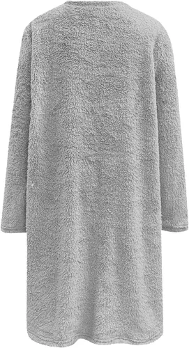Vista 2 de Sudaderas de forro polar para mujer, manga larga, sin capucha, abrigo cálido de invierno con bolsillos, ropa de color sólido