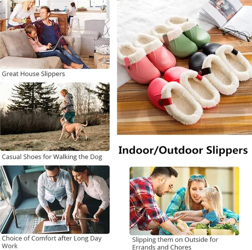 Vista 7 de ChayChax - Pantuflas impermeables para mujeres y hombres, con forro de piel, zapatos de jardín de invierno, pantuflas cálidas para interiores