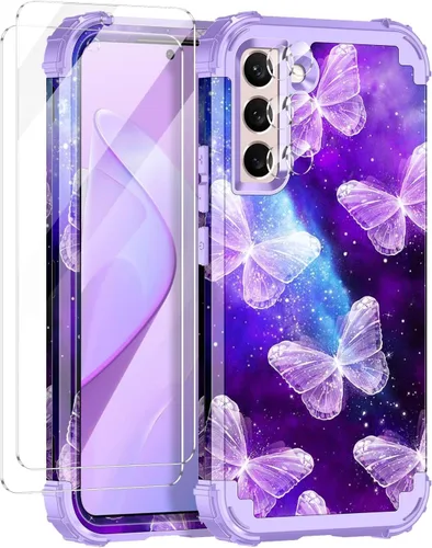 Vista 96 de Miqala Funda para Galaxy S21 FE 5G, brilla en la oscuridad, tres capas, resistente, protección a prueba de golpes, parachoques de plástico