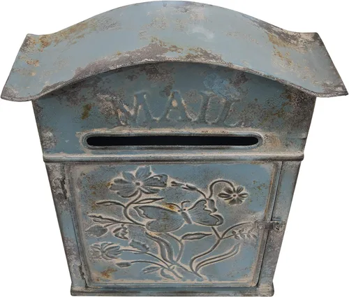 Vista 6 de Creative Co-Op Caja de correo de lata en relieve azul envejecido