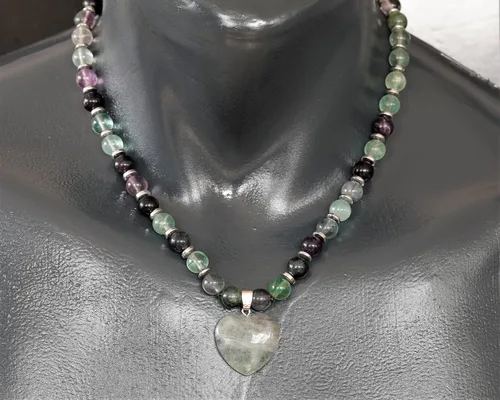 Vista 76 de Colgante de corazón de aventurina natural, Collar de cuentas de aventurina genuina, Collar de piedra verde, Collar de piedras preciosas, Cuentas
