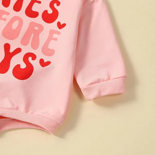 Vista 29 de Traje de bebé niña para el primer día de San Valentín, mameluco de burbujas con cuello redondo, sudadera linda para primavera y otoño