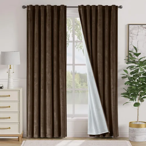 Vista 59 de Lazzzy Cortinas opacas de terciopelo beige de 84 pulgadas de largo con aislamiento térmico para oscurecer la habitación, cortinas forradas de lujo