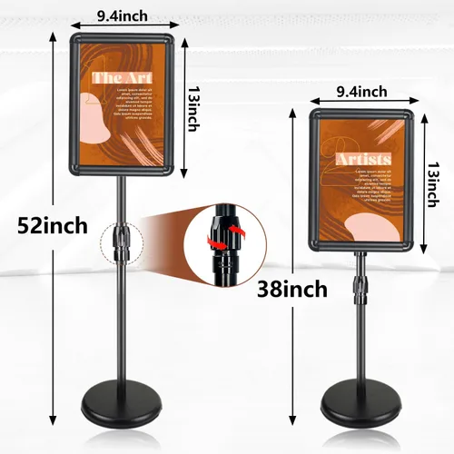 Vista 3 de Soporte para letreros – 8.5 x 11 pulgadas, soporte de cartel ajustable con pedestal de rotación de 360° resistente, soporte de pie de pie