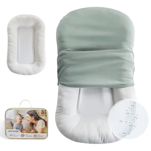 Vista 11 de Tumbona infantil, funda para nido de bebé, algodón suave e interior impermeable, asiento de piso para bebé para el tiempo boca abajo, tumbona