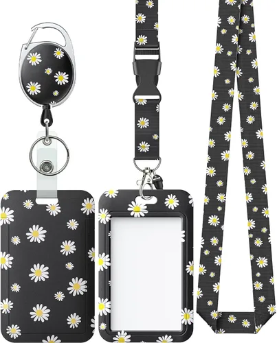 Vista 39 de Uniclife Porta credenciales deslizante floral con carrete retráctil y mosquetón con clip para cordón desmontable, protector de tarjeta vertical