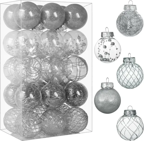 Vista 18 de Juego de adornos de bola de Navidad, 20 unidades, grandes, color negro transparente, inastillables, 3.150 in/3.15 pulgadas, adornos de Navidad